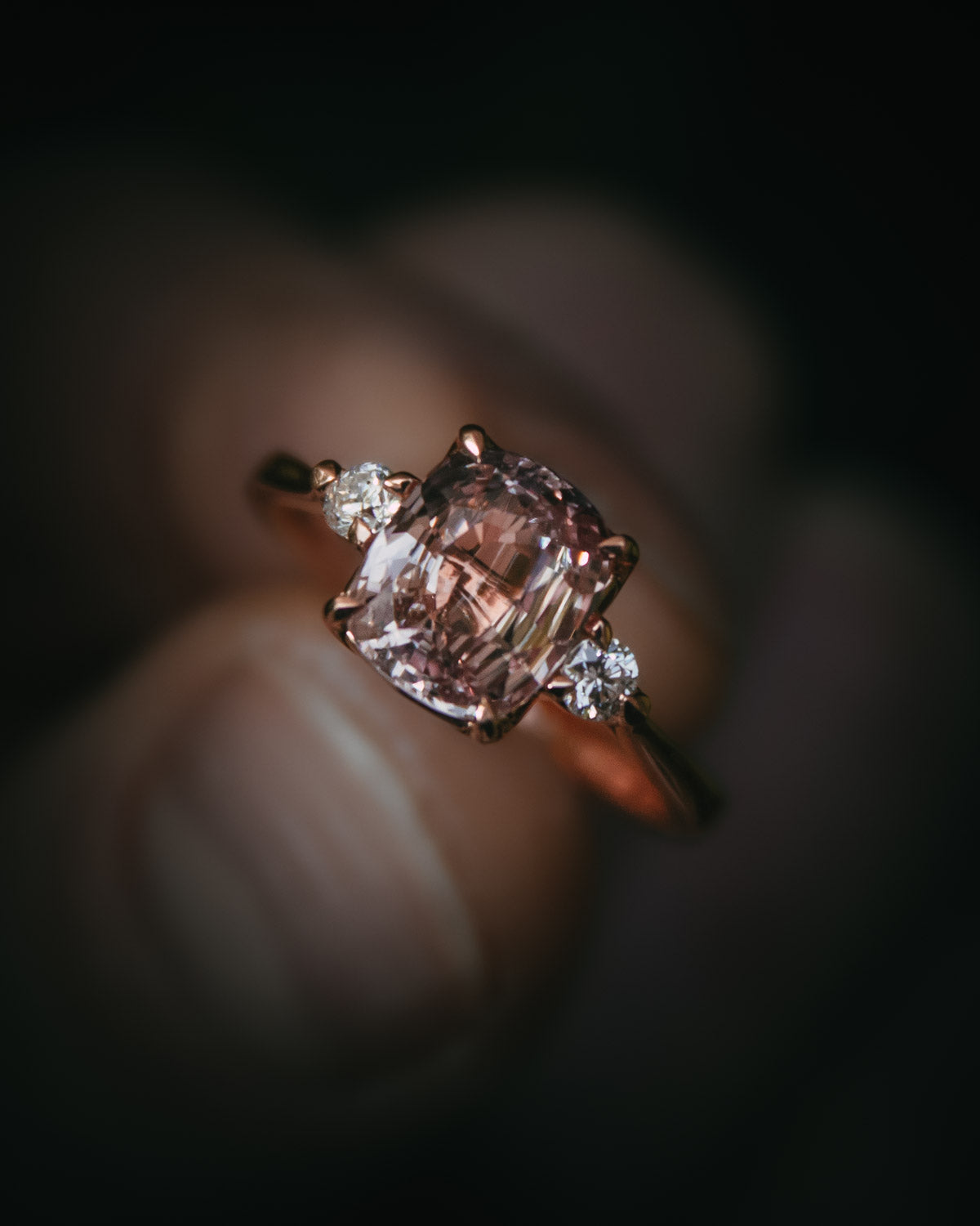 Padparadscha Sapphire & Diamond Engagement Ring