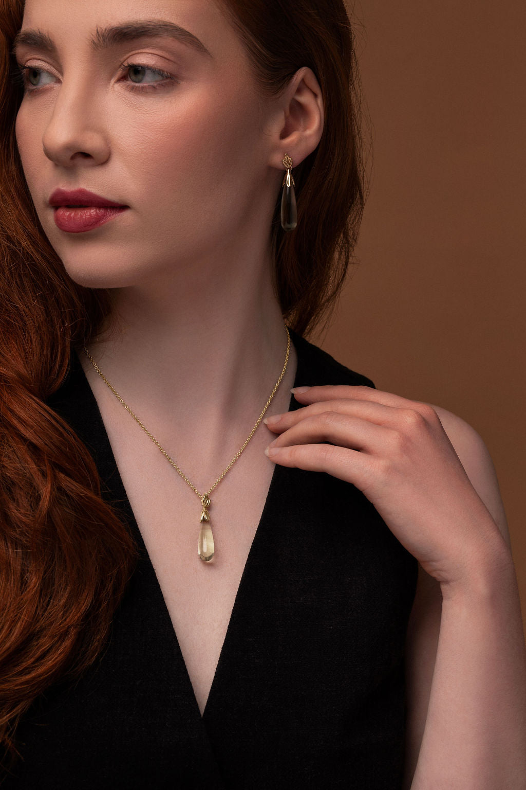 Moira Patience Fine Jewellery Snowdrop Green Quartz Drop Pendant Chain