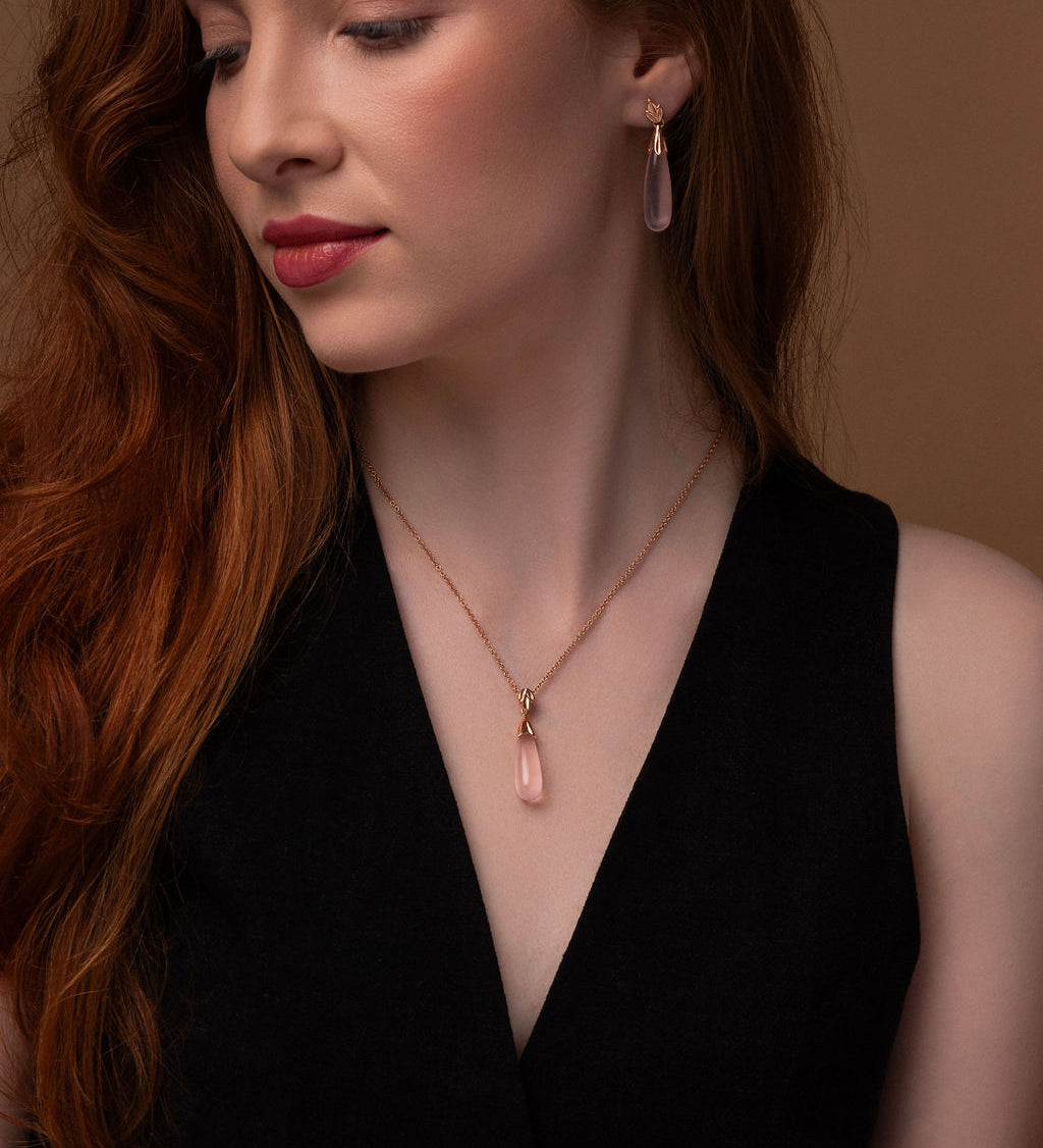 Moira Patience Fine Jewellery Snowdrop Rose Quartz Drop Pendant