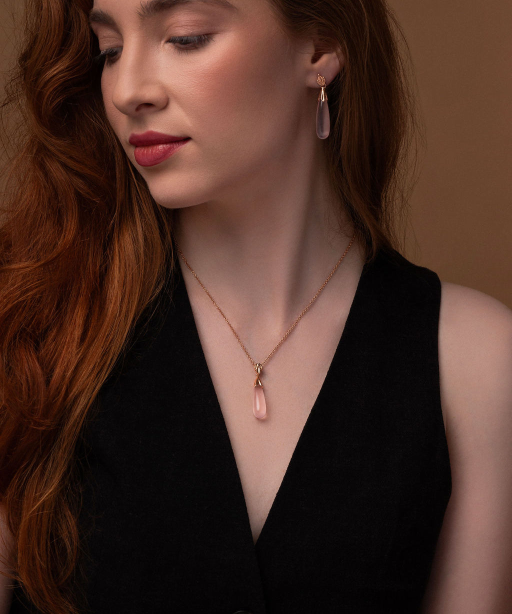 Moira Patience Fine Jewellery Snowdrop Rose Quartz Drop Pendant