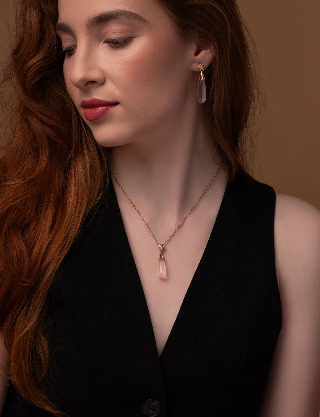 Moira Patience Fine Jewellery Snowdrop Rose Quartz Drop Pendant